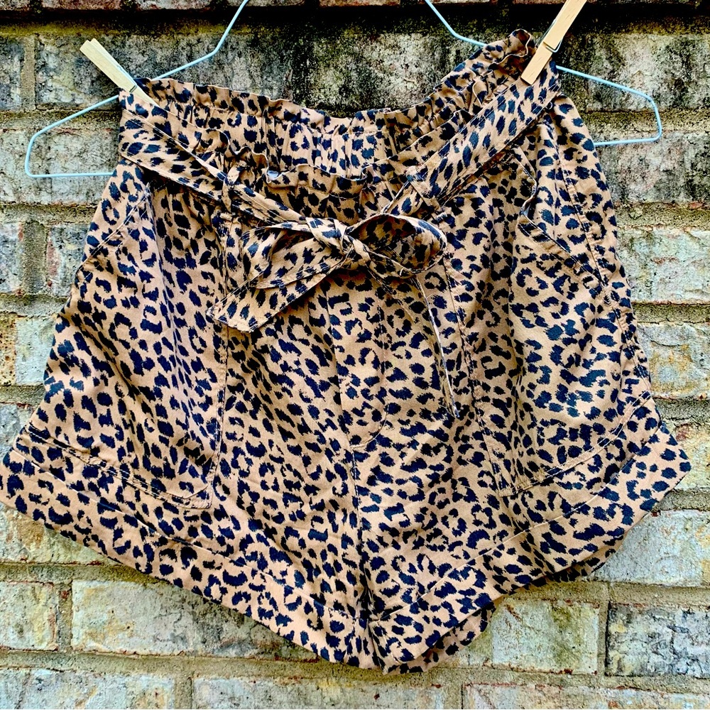 Aerie Leopard Print Shorts, Paperbag Waist with Tie,  Cuffed  LIKE NEW